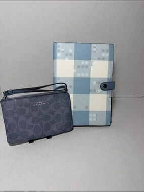 Coach Notebook With Gingham Print Wristlet Set